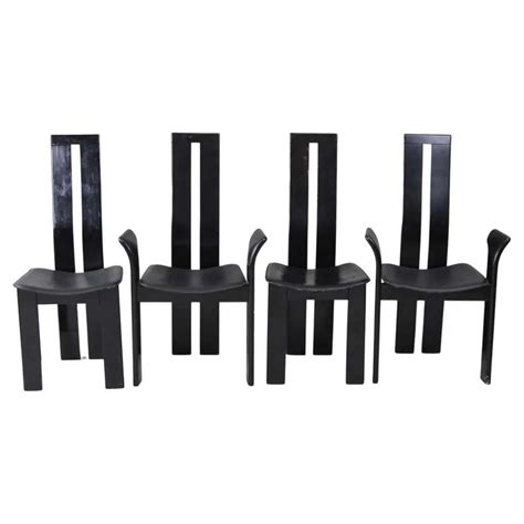 Set Of 4 Midcentury Post Modern Black Dining Chairs By Pietro