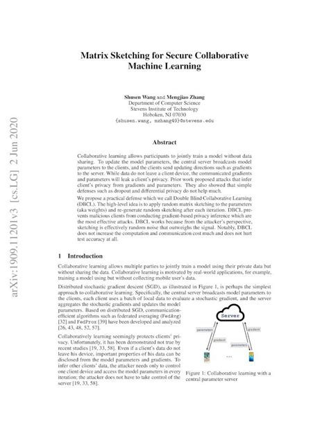 Pdf Matrix Sketching For Secure Collaborative Machine Learning