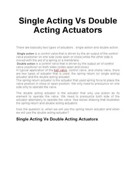 Single Acting Vs Double Acting Actuators Pdf Valve Actuator