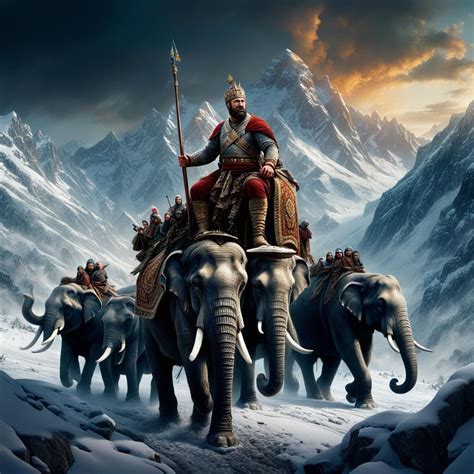 Hannibal Barca Crossing The Alps With His Elephants Ai Generated