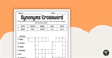 Synonyms Vocabulary Crossword Puzzle Teach Starter