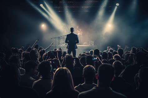 Premium Photo A Man Standing On A Stage In Front Of A Crowd