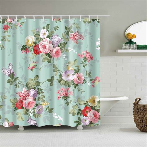 Pink Rose Shower Curtain Teal Backdrop Valentines Day Spring Flower