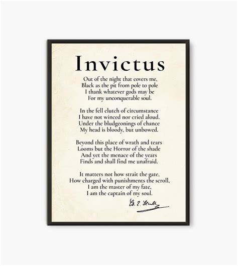 A Framed Print With The Words Invictus On It