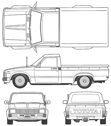 1984 Toyota Hilux Iv Pickup Truck Blueprints Free Outlines