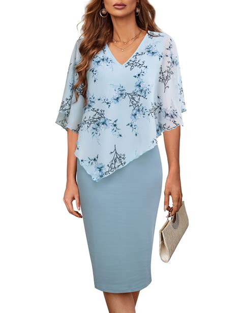 Bodhi Talk Womens V Neck Capelet Sleeve Chiffon Overlay Bodycon Knee