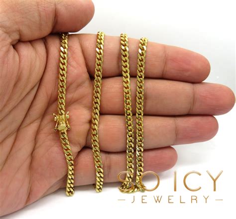 14K Yellow Gold Solid Miami Link Chain 24 Inch 4mm