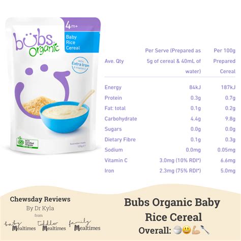 Bubs Organic Rice Cereal | Chewsday Reviews