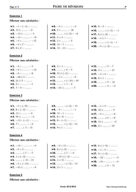 Calcul Mental Me Exercices Corrig S Math Matiques Coll Ge