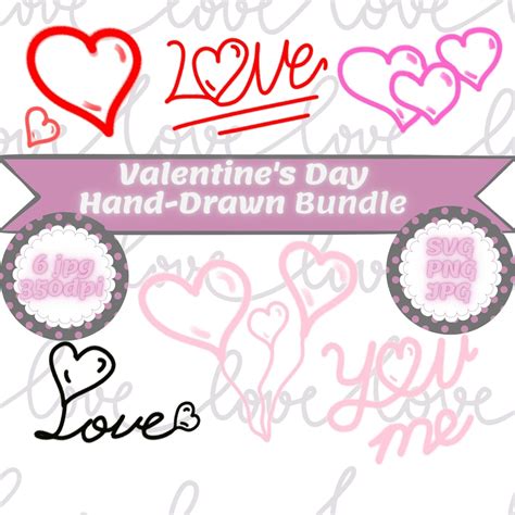 Hand Drawn Heart Svg Bundle Valentine Ornaments Sketch Heart Etsy