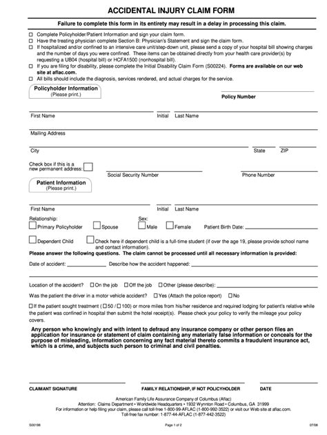 Aflac Accidental Injury Claim Form 2008 2019 Fill Out Sign Online