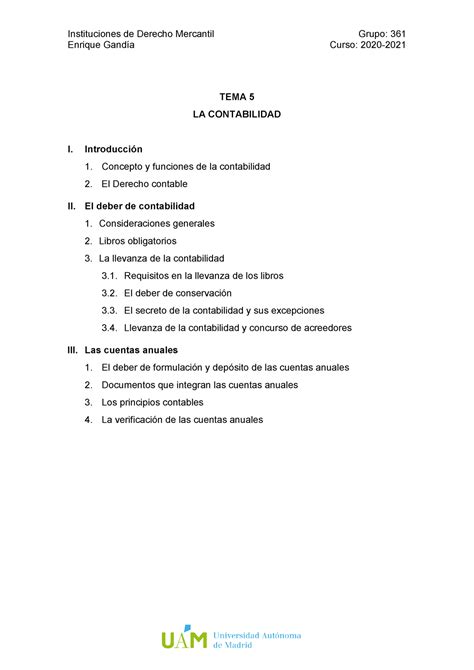 Esquema Tema 5 Magistrales Instituciones De Derecho Mercantil