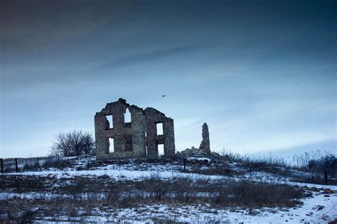 Abandoned Building In The Winter In Wisconsin With Drone In Sky Image