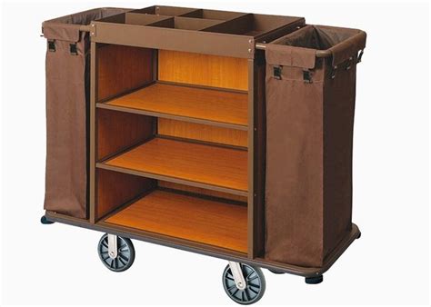 Brown Hotel Room Service Trolleys With 6 Inches Ppr Casters Heavy Duty