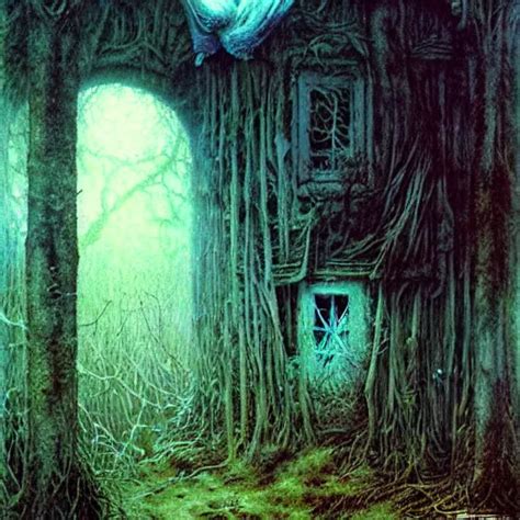 Shabby Hut In A Dark Forest By Luis Royo And Beksinski Stable