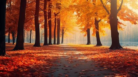 Premium AI Image | A path in the autumn forest with a path full of ...