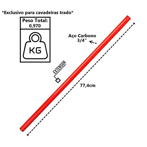 Kit Cavadeira Trado 04pol Cabo Aço Carbono e 02 Extensor Minasul