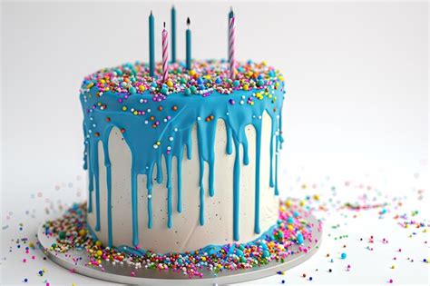 Premium Photo Birthday Cake With A Blue Ganache Drip And Colorful