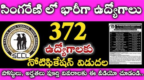 Singareni Jobs Notification In Telangana Sccl Notification