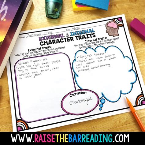 internal  external character traits graphic organizer