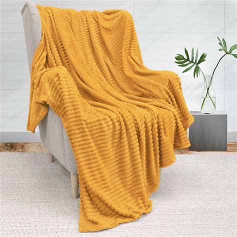 Pavilia Super Soft Fleece Throw Blanket Yellow Mustard Luxury Fuzzy