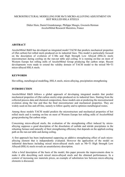 PDF Microstructural Modelling For Nb Ti Micro Alloying Adjustment On Hot Rolled HSLA Steels
