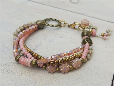 Charm Bracelet Czech Glass Beads Bronze Etsy Pretty Bracelets