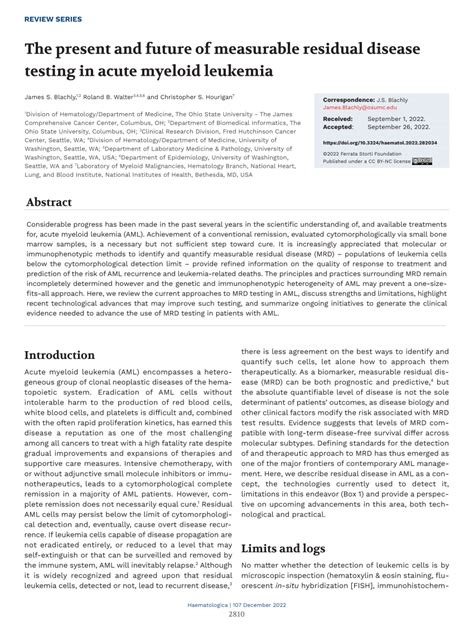 Pdf The Present And Future Of Measurable Residual Disease Testing In