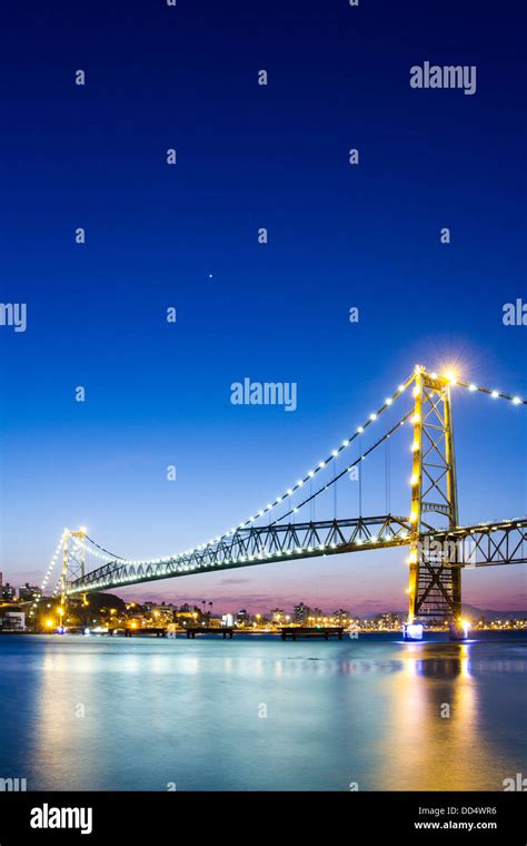 Hercilio Luz Bridge At Dusk Florianopolis Santa Catarina Brazil