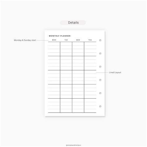 Monthly Planner Printable Minimalist Planner Pocket XL | Etsy