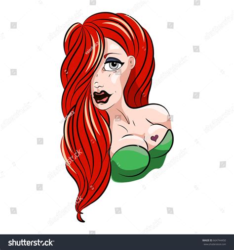 Vektor Stok Sexy Cartoon Girl Red Hairvector Illustration Tanpa