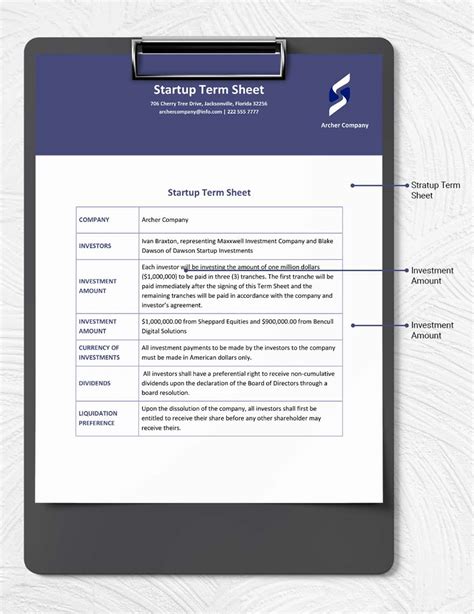 Startup Term Sheet Template