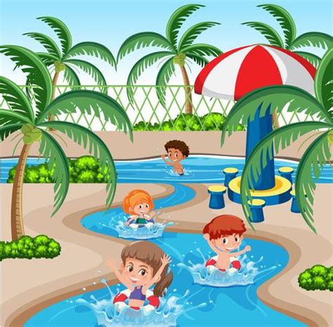 Les Enfants Au Parc Aquatique 614075 Art Vectoriel Chez Vecteezy