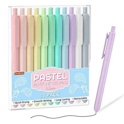 Retractable Pastel Gel Ink Pens Shuttle Art 11 Pack Black Ink Pens