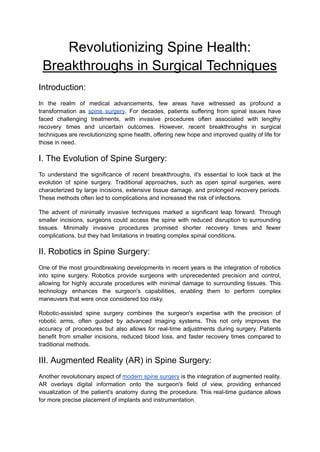 Revolutionizing Spine Health Breakthroughs In Surgical Techniques Pdf