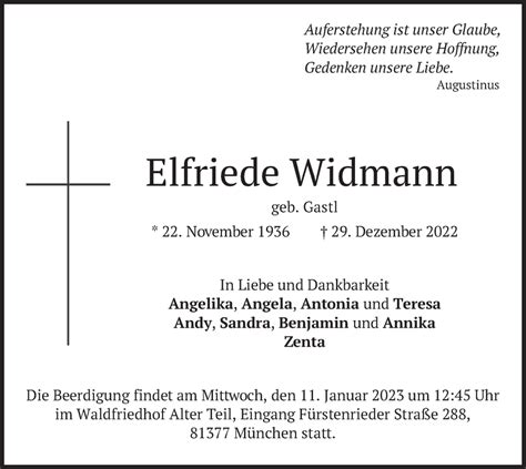 Traueranzeigen Von Elfriede Widmann Trauer Merkur De