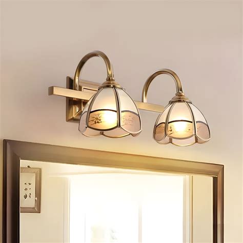 2 3 Bulbs Frosted Glass Vanity Lamp Luxury Style Gold Flower Bathroom Wall Sconce Lighting