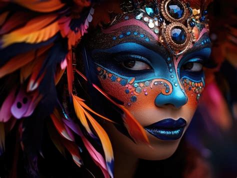 Premium Ai Image A Woman With Blue Face Paint And Feathers