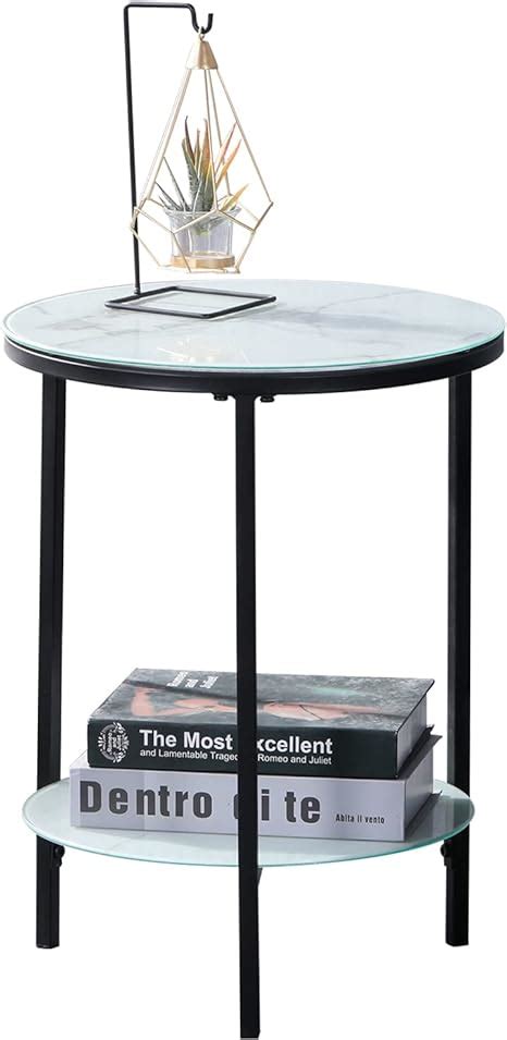 GOLDFAN Table D Appoint Ronde En Verre Table Basse Petit Table De Salon