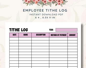 Tithe And Offering Log Printable Tithing Record Church Giving Log