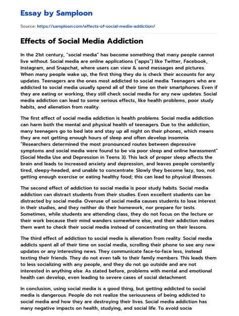 ≫ Effects Of Social Media Addiction Free Essay Sample On