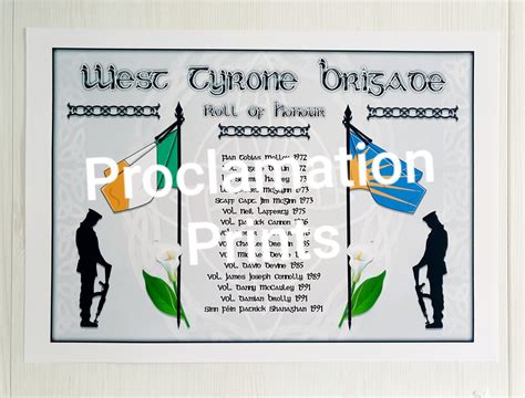 West Tyrone Brigade Roll Of Honour A3 Print Proclamation Prints