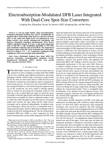 Pdf Electroabsorption Modulated Dfb Laser Integrated With Dual Core