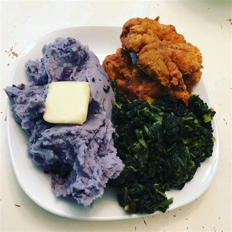Purple Potatoes Fried Chicken And Collard Greens Homemade Rfood