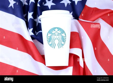 Kharkov Ukraine March 15 2021 Starbucks Cup On Us Flag Starbucks