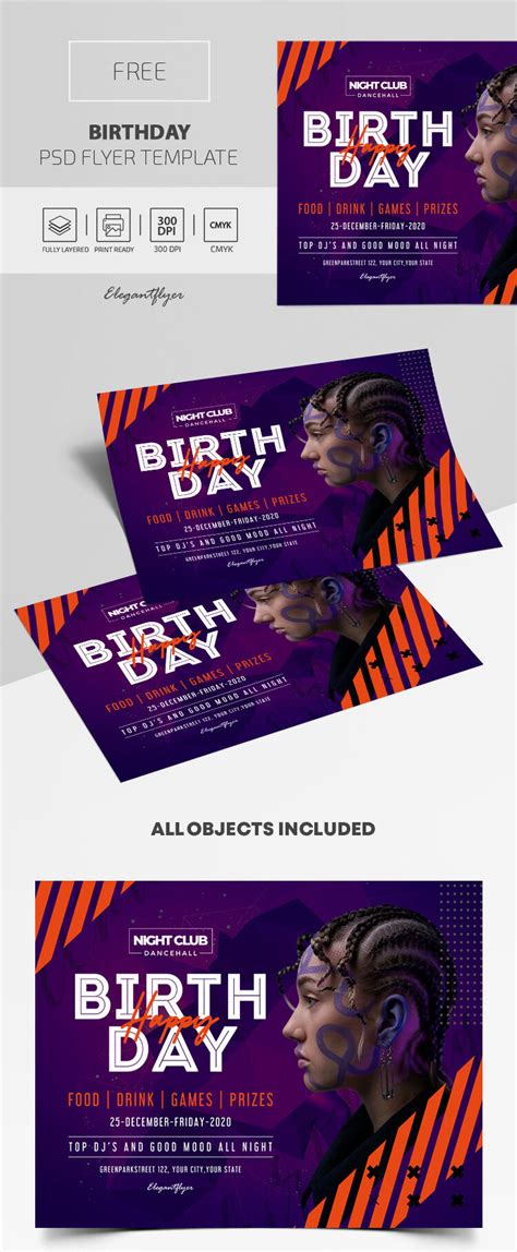 Modern Horizontal Birthday Party Invitation Flyer Template Free