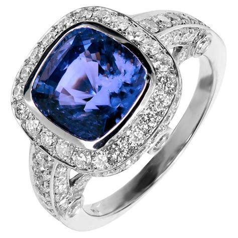 Peter Suchy Carat Cushion Sapphire Diamond Halo Platinum