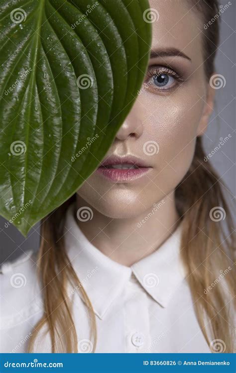 Brunette Pretty Woman In Her Th With Fresh Clean Skin Sad Loo Stock Photo Image Of