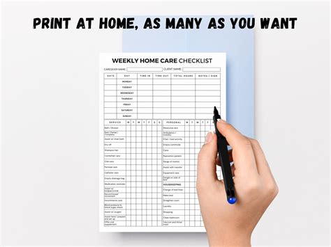 Weekly Home Care Checklist Printable Monday Start Caregiving Elderly