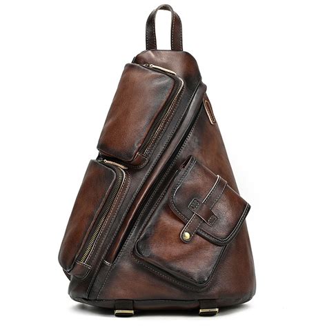 (WD12400) Chest Bag Large Capacity Tree Paste Leather Backpack Plant Tanned Leather Crossbody ...